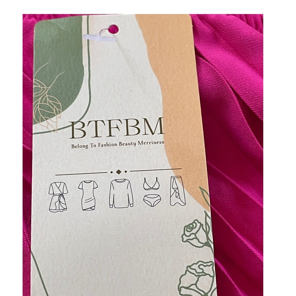 BTFBM Womens Hot Pink One Shoulder Pleated Maxi Dress Belted Size L NEW Formal - Picture 4 of 7